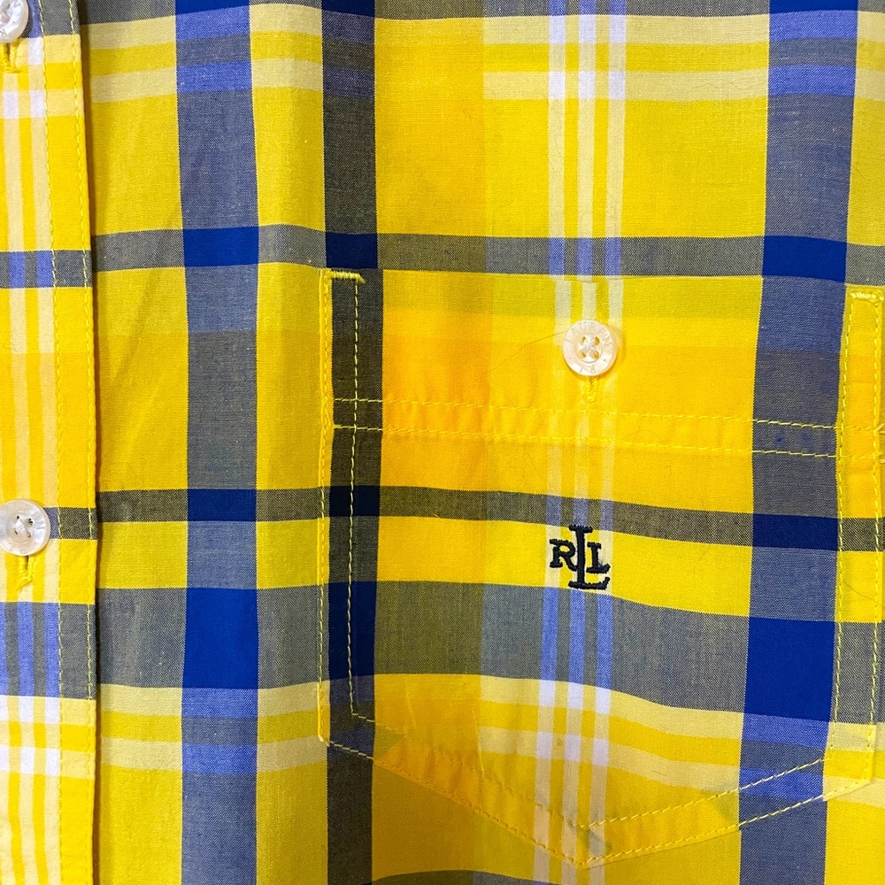 Lauren Ralph Lauren Yellow Blue Plaid Button Down Shirt Sz L - Picture 6 of 6